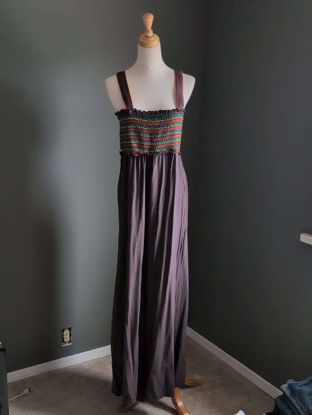 NATURAL LIFE Dark Brown Smocked Wide-leg Jumpsuit M